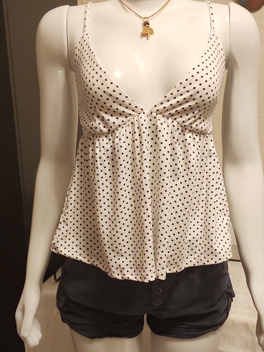 White Polka Dot Spaghetti-Strap Camisole